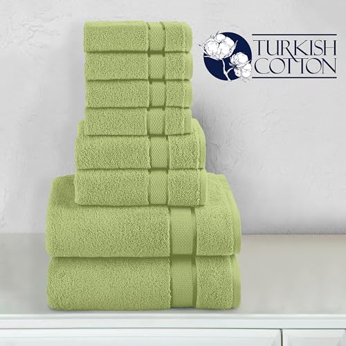 Image of Elegant Comfort Premium Cotton 8-Piece Towel Set, Includes 4 Washcloths, 2 Hand Towels and 2 Bath Towels, 100% Turkish Cotton - Highly Absorbent and Super Soft Towels for Bathroom, Sage