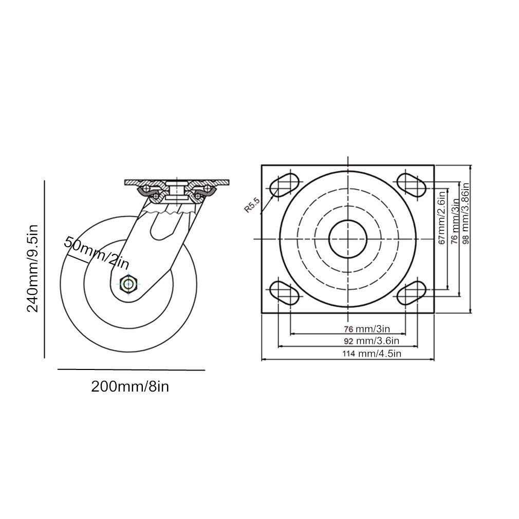 Rouge Roulettes Industrielles Pivotantes en Polyuréthane,Roulettes de Meubles Métal Lourd,Noyau de Roue en Polyoléfine,Charge élevée,6202 Roulement,Antidérapant,1pcs (8in,Fixe)