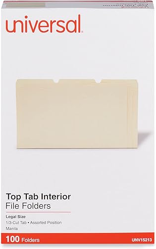 Miniatura 2 de Universal 15213 - Carpetas interiores recicladas, pestaña superior de corte de 1/3, legal, Manila, 100/caja