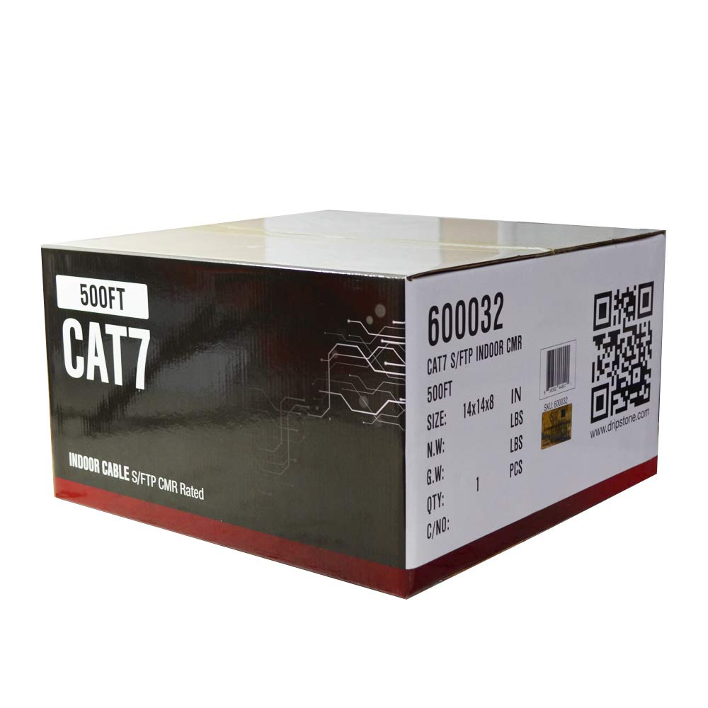Super Cheap 🛒 Dripstone 500ft CAT7 S/FTP in-Wall (CMR Rated) UL Listed Bare Copper Solid 23AWG Conductor 600Mhz Fluke Tested Ethernet Wire (Blue) (600032)