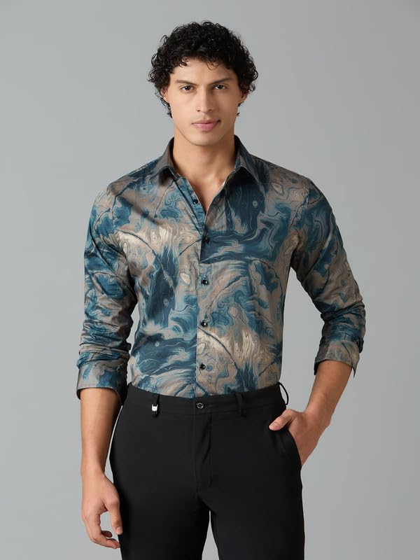 Image of Men's Printed Regular Fit Full Sleeves Cotton Formal Shirt
