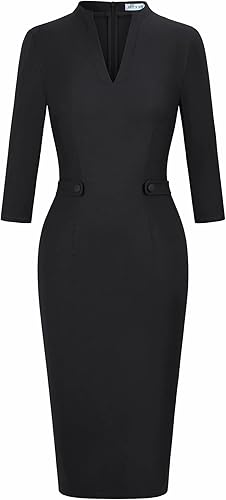 Miniatura 3 de MUXXN Vestidos de tubo retro de los años 50 con cuello en V y manga 34 para mujer