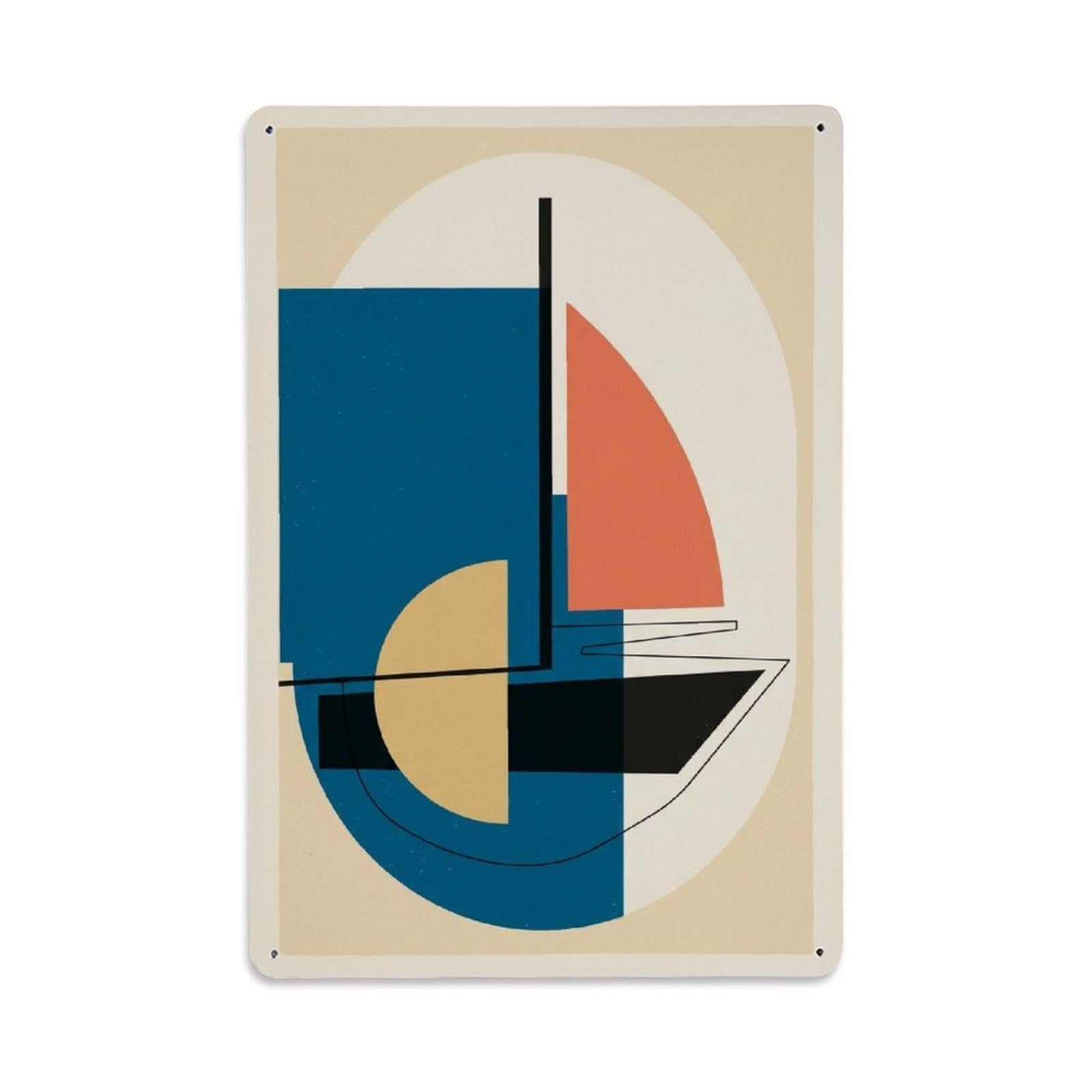 Modern Sailboat Vertical Shape Layout Rounded Forms Metal Tin Sign Plaque Wall Decor for Cafe, Man Cave, Club Bar, Office, Home Garden Round Metal Poster 8x12Inch