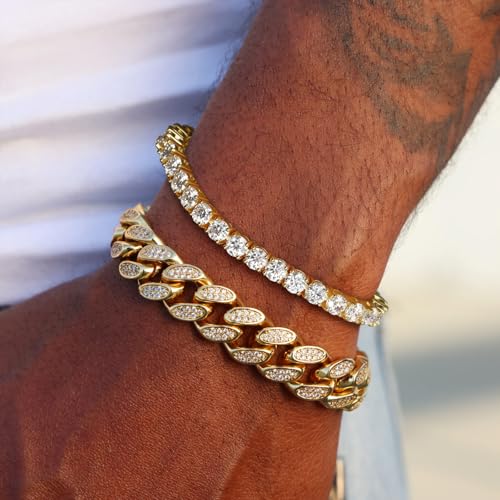 LANE WOODS Simulated Diamond Moissanite Tennis Bracelets for Women: 14K Gold Plated 925 Sterling Silver Bracelets for Woman Men3