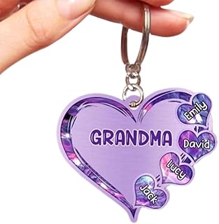 Grandma Mom Heart Kids, Multi Colors Personalized Acrylic Keychain, Custom Grandma Keychain Personalized Gift For Grandma, Gift For Valentine's Day, Mother's Day, Birthday Gift For Grandma, Multicolor, One Size