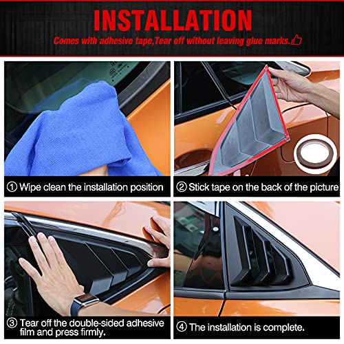 Htracing For 10Th Gen Civic Sedan Rear Side Window Louvers Air Vent Scoop Shades Cover Blinds Racing Style Compatible With Civic Sedan 2021 2020 2019 2018 2017 2016 (Bright Black) #TOP6