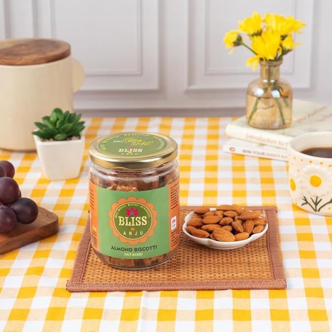 Image of Bliss by Anju Almond Biscotti 200g | 38g Plant Protein Per Pack | No Added Sugar | Activated Almonds, Nut-Based & Gluten-Free | Vegan, No Dairy & Zero Cholesterol | Clean-Label Snack