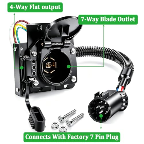 Image of 7 Pin Trailer Plug,Multi-Tow Dual Output Trailer Wiring Adapter,7 Pin to 7-Way Blade and 4-Way Flat Vehicle-Side Trailer Connector Harness Plug for Ford GM Ram Dodge Tow Socket Required
