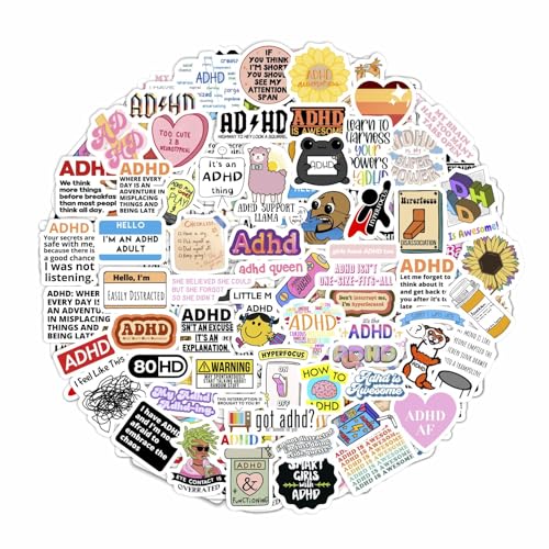 BulbaCraft 100Pcs Funny ADHD Stickers for Water Bottles, Laptops - ADHD Gifts for Adults, Gifts for Women & Men