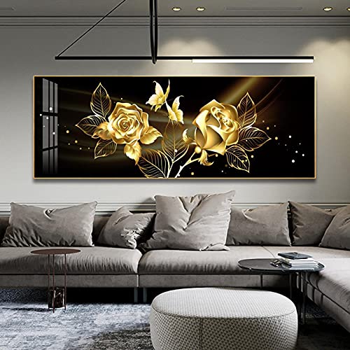 Peinture abstraite fleur papillon noir doré pour créer une ambiance zen dans votre chambre