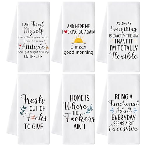 GROBRO7 Funny Sayings Hand Towel - 6Pcs Humor Sarcastic Word Towel Bathroom Decorative Gifts for Adult Men Woman, Soft Polyester Dish Towels for Kitchen Bath Bar Dining Room Decor White