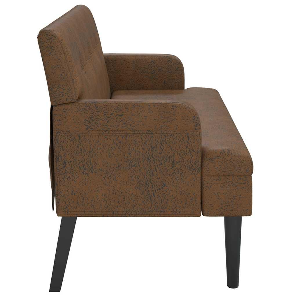 Sitzbank mit Rückenlehne Braun 112x65,5x75 cm Polsterbank in Wildleder-Optik, Elegante Küchenbank mit Armlehne, Flurbank mit Holzbeinen für Wohnzimmer und Büro