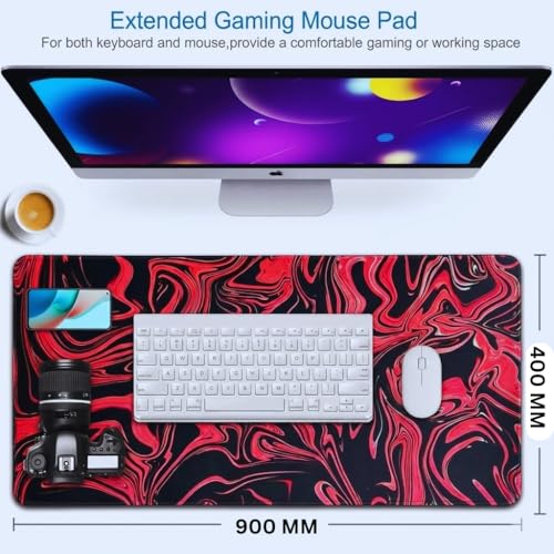 Image of Saco XXL Gaming Mouse Pad for PC - Large Desk Mat 900x400x3mm, Extended Non-Slip Rubber Base, Waterproof Surface, Marble Design, Big Keyboard Mouse Pad for Office & Home Setups