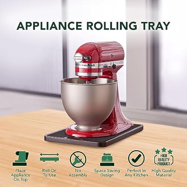 Nifty Medium Appliance Rolling Tray ¨C Black, Home Kitchen Counter Organizer, Integrated Rolling System, Non-Slip Pad Top for Coffee Maker, Stand Mixer, Blender, Toaster
