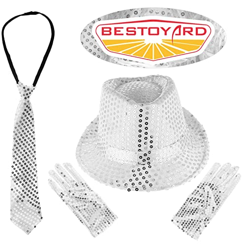 BESTOYARD 3 stuks Shinny Pailletten kostuumsets Dance Party Jazz Hip-Hop Dance Performance accessoires sets voor dansen party (zilveren jazz hoed, stropdas, handschoen) - Image 8