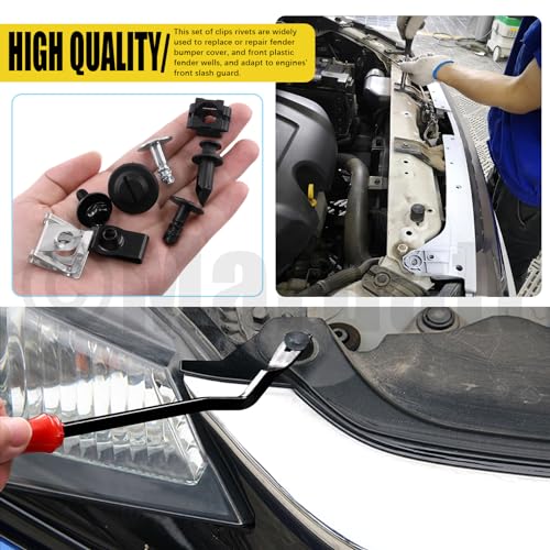 Image of 91pcs Engine Protection Pan Hardware Kit with Fastener Remover, Car Bumper Fender Plastic Rivets Kit Car Engine Under Tray Cover Clips Set Splash Shield Hardware Kit for VW & Audi