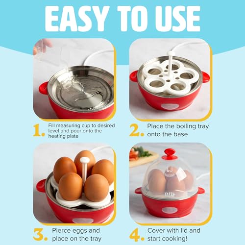 Tasty Mini Rapid Egg Cooker, 5-Egg Capacity for Perfect Hard Boiled Eggs or Omelets, Auto Shut Off, Red by Tasty - Image 6