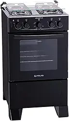 Fogão 4 bocas Atlas Mônaco Plus Preto com Acendimento Automático e Mesa Inox