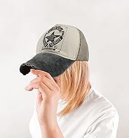 Vista 3 de Gorra de béisbol vintage con remaches de moda con letras cruzadas de algodón de mezclilla con borde deshilachado, sombrero de sol ajustable unisex