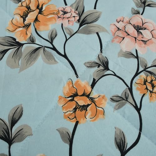 Image of Florida Microfiber Floral Double Bed Comforter | 220x240 cm | 180 GSM | Soft Reversible Lightweight Comforter for All Seasons Sky Blue