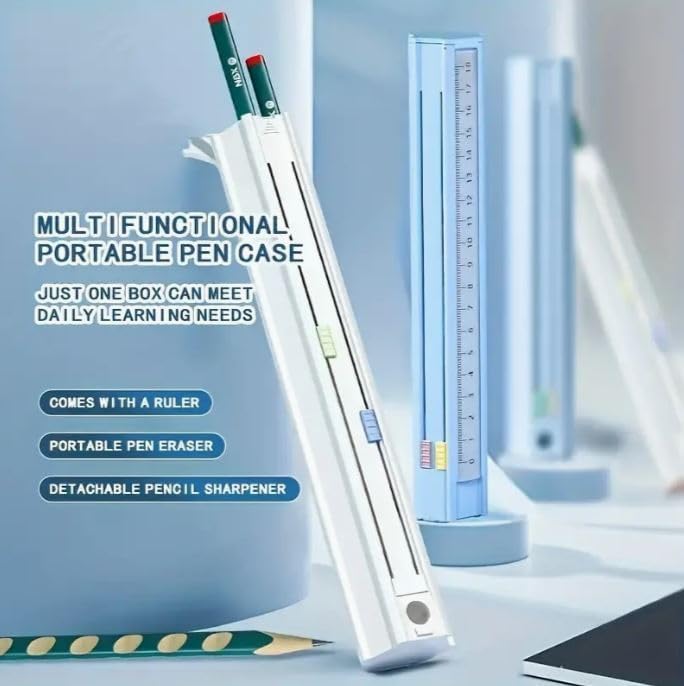 Image of Pencil Case /Stationery Box,1 Set Portable Pen Box with 6 Pencils 1 Eraser 1 Ruler 1 Sharpener Hexagon Multi-Functional Children Pencil Holder Case Container[Multicolor] (9 in1 Pencil case)