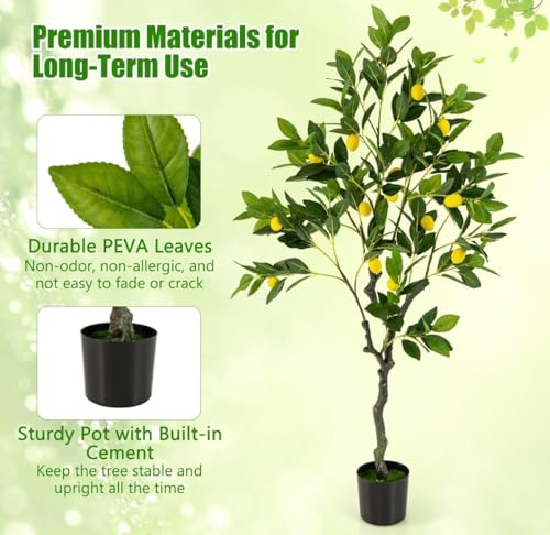 Image of VRB Dec 1 Pcs Artificial Plants with Pot Plants Leaves Tree Tropical Bougainvillea Faux Areca Plants Indoor Real Touch Monstera,Banana Plant for Home /Decor (Artificial Lemon Plant with Pot)