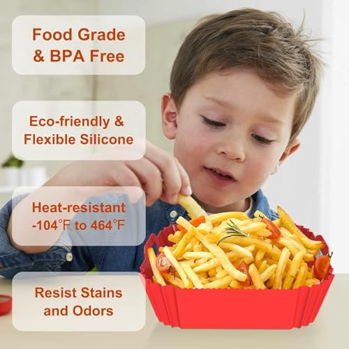 Image of Large Silicone Air Fryer Liners Square 5-9 QT, 7.9 Inch Reusable Airfryer Liners Air Fryer Silicone Liners Pot Oven Liner Baking Tray, AirFryer Basket Mat Bowl Accessories, 2 Pack