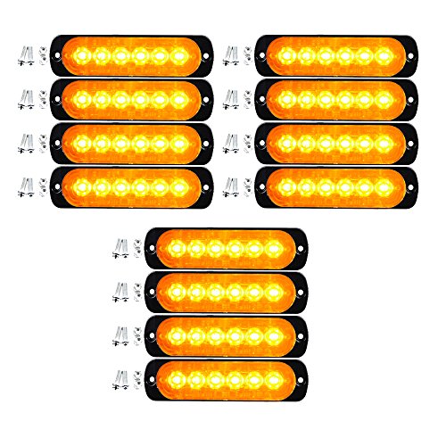 12pcs Ultra Slim Amber LED Side Strobe Light Warning Emergency Caution Construction Compatible with Truck Van SUV