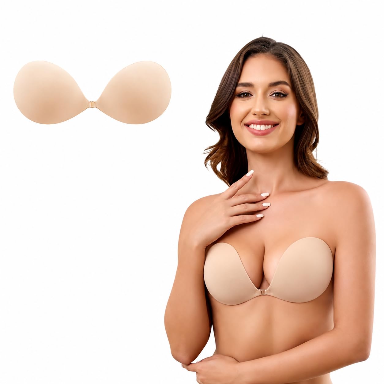 Women's Strapless Stick On Invisible Bra | Push Up Wire Free Silicone Adhesive | Reusable Sticky Backless for Deep Neck, Off Shoulder, Strapless Dresses|Seamless Nude|Free Size-picture-18