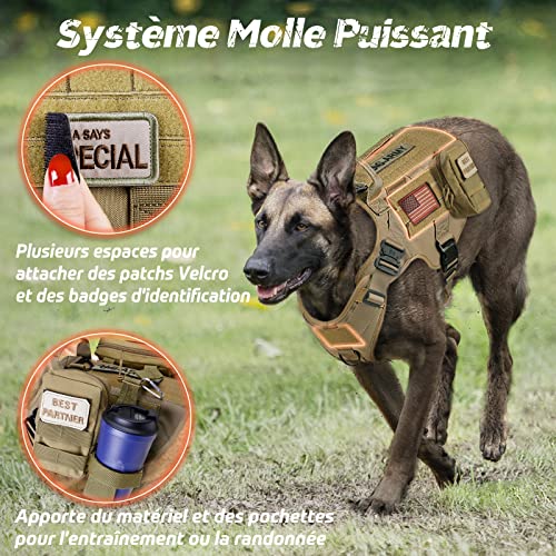 rabbitgoo Harnais Tactiques pour Chien L Marron, Gilet à Anneaux pour Chiens de Travail Militaires, Harnais Militaires Chien d’Entraînement sans Tension, avec Pinces à Sangle pour Randonnées et Chasse - Image 5