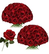 Nubry 50pcs Artificial Silk Roses Bulk,Fake Roses Flower with Stems Realistic Flowers for Wedding...