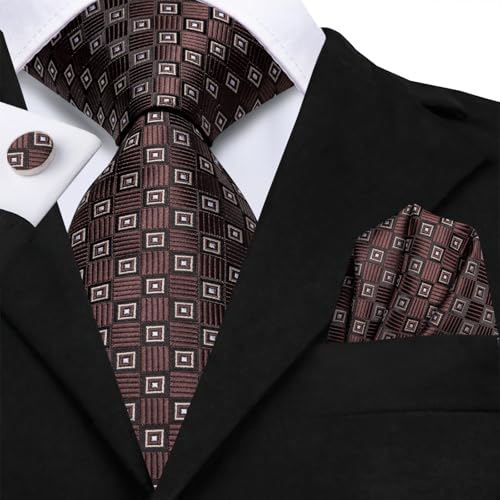 Image of Hi-Tie Mens 70inches Tie Set Extra Long Necktie for Men Cufflinks Handkerchief Big Tall Men Business Wedding