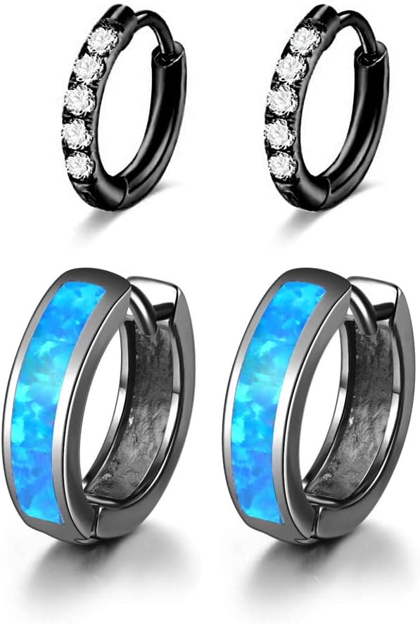 CiNily Huggie Earrings Opal Hinged Hoop Earrings Gold Plated Hypoallergenic Small Hoop Earrings for Women Teen Girls Men Sensitive Ears