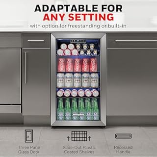 Honeywell Beverage Refrigerator and Cooler, 116 Can Mini Fridge with Glass Door for Soda Beer or Wine for Office or Bar with Adjustable Removable Shelving, Commercial Grade