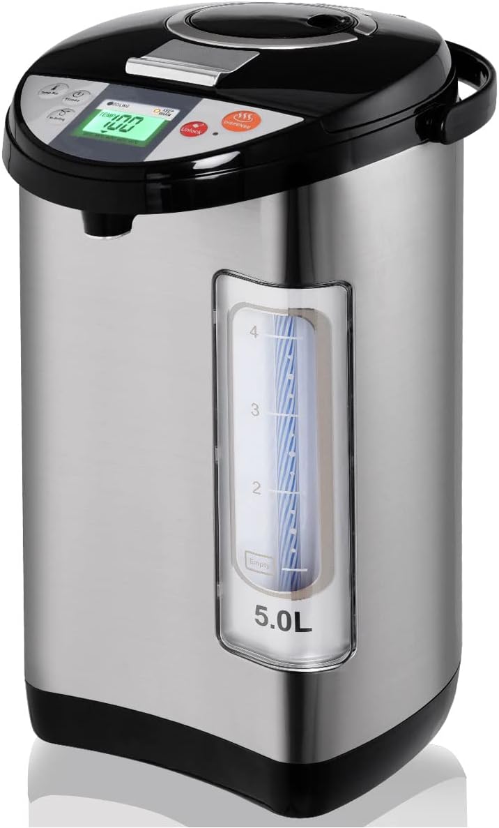 5L Hot Water Dispenser, Stainless Steel Catering Urn with 24H Timer, Auto Re-Boil, Keep Warm Function & Lighted Water Gauge, Water Boiler for Coffee, Tea, Beverages