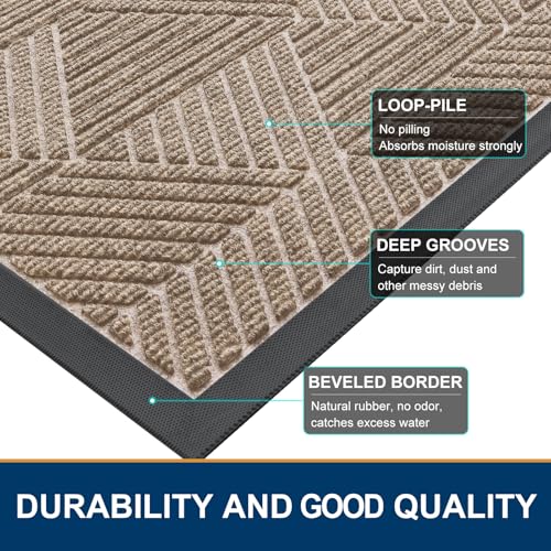 Image of Smiry Front Door Mat Outside Entrance, Heavy Duty Sturdy Natural Rubber Doormat, Trap Dirt and Moisture, Easy Clean Low Profile Mats for Indoor Outdoor Entry, Irregular Triangle (29.5x17, Mixed Camel)
