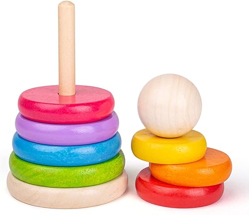 Bigjigs Toys, My First Rainbow Wooden Stacking Toy, Baby Toddler Toys, Colourful Ring Stacker, for 1 Year Olds