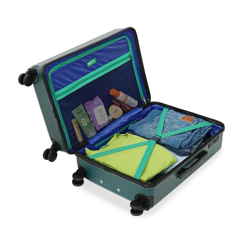 Image of United Colors of Benetton Hard Luggage Glide Set of 3 (Cabin, Mid & Cargo) - Dark Green | PC Carry-On Trolley Bag | TSA Lock & 360 Spinner Wheels Suitcase | Telescopic Handle | Water Resistance