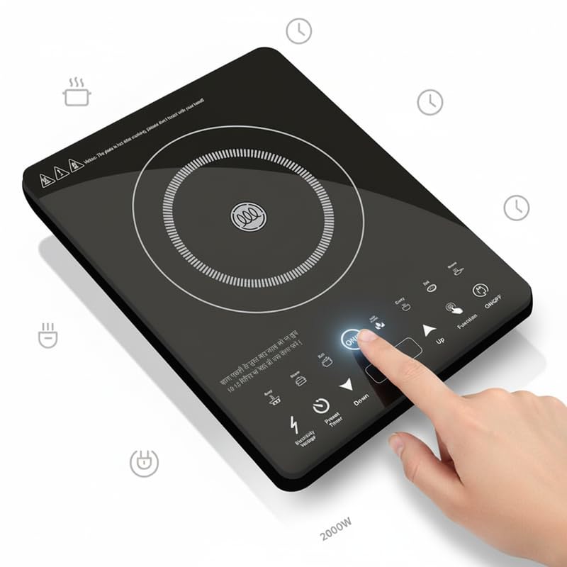 Image of Drumstone (15 Years Replacement Warranty) 2000W Portable Electric Induction Cooker - Fast Heating, Touch Control, Energy Efficient, Smart Temperature, Safety Lock, Compact & Portable Design