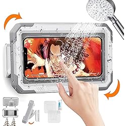 Soporte Movil Ducha FAMIDUO Funda para Ducha para teléfonos móviles, Soportes de Pared, Funda movil Impermeable Agua, rotación de 480 Grados, Hay 2 Ganchos y Barras de fragancias, Universal para iPhone, Samsung, Huawei