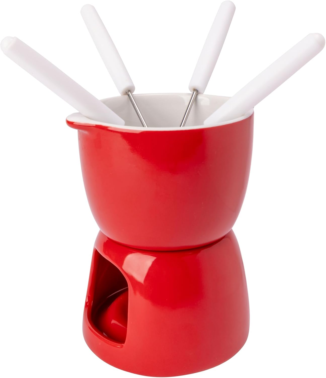 Cosy & Trendy Red Porcelain Chocolate Fondue Set Diameter 11.5cm + 4 Forks