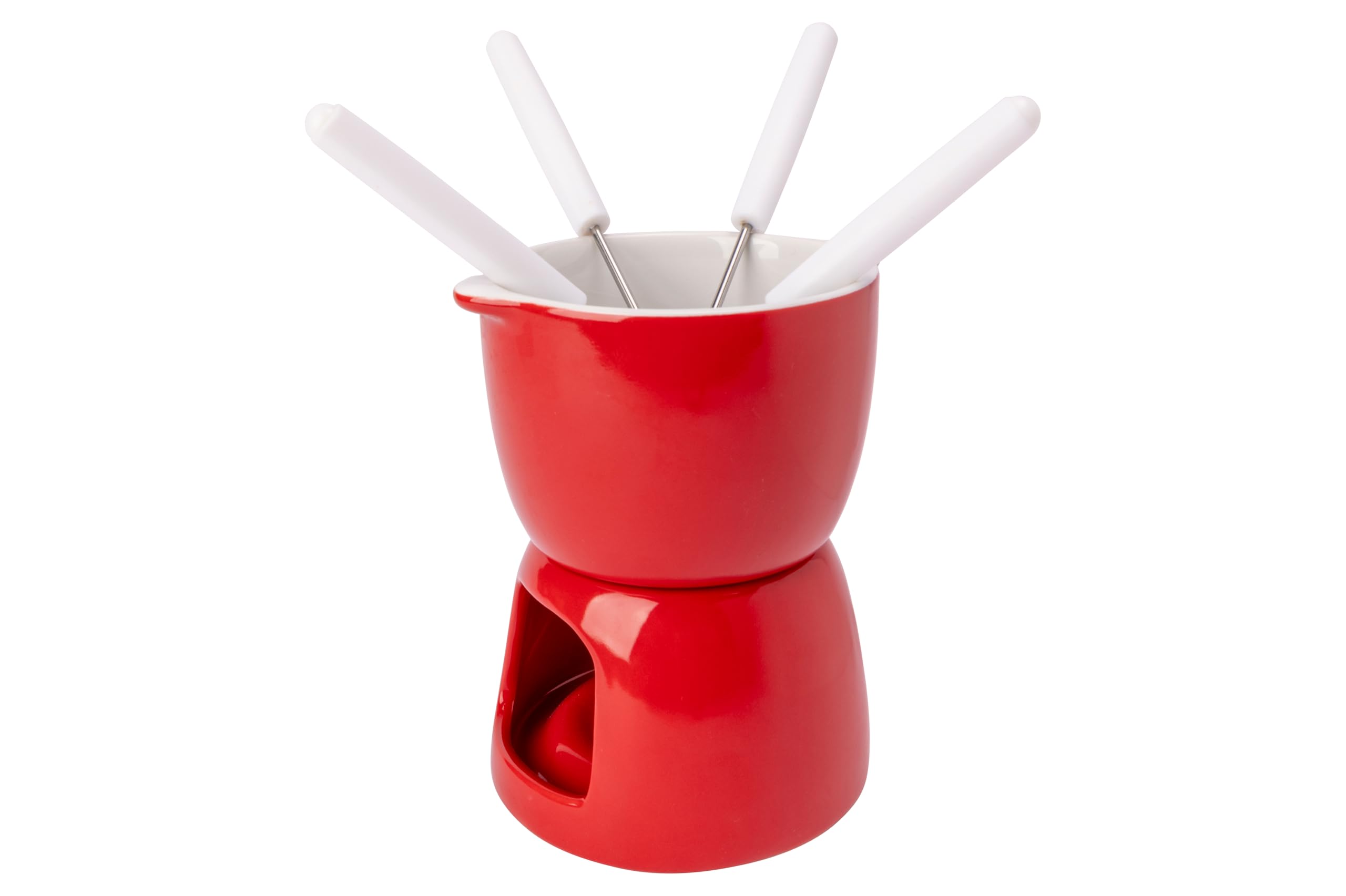 Cosy & Trendy Chocolate Fondue Set Porcelain Red, D11.5 cm - Includes 4 Forks