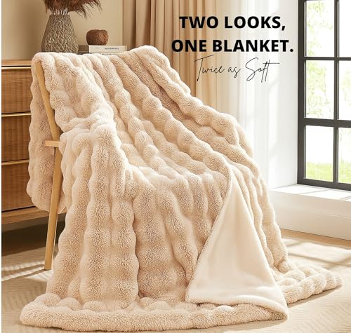 Image of VAS COLLECTIONS Bubble Blanket 600 GSM Heavyweight Warm & Super Soft Blanket | Single Bed 147x223 cm (2000g) | Premium Winter Blanket for Bedroom & Heavy Winter Use - (Beige, Single - 2Kg)