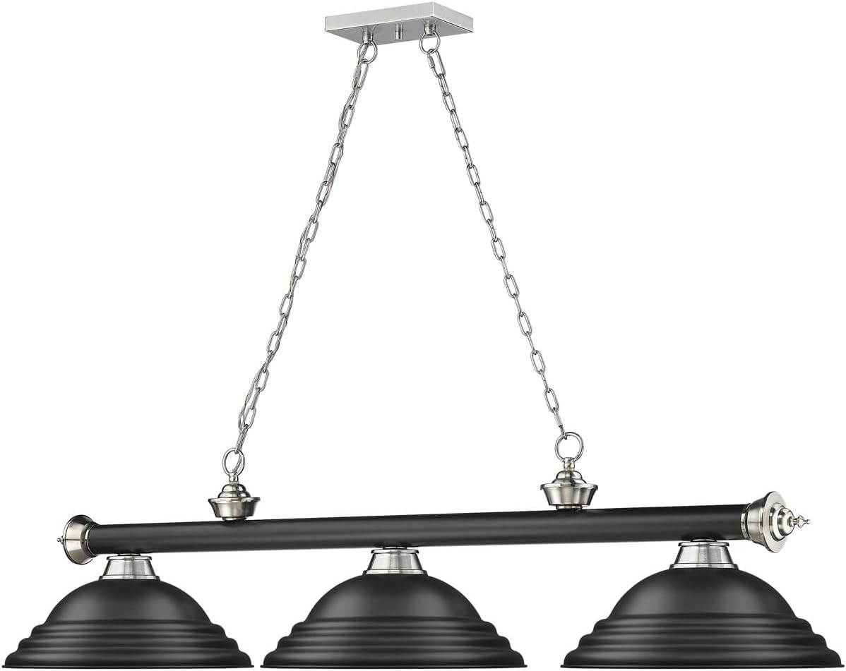 Z-Lite 2306-3MB-BN-SMB Cordon Billiard Pendant, 3-Light 180 Total Watts, Matte Black & Brushed Nickel