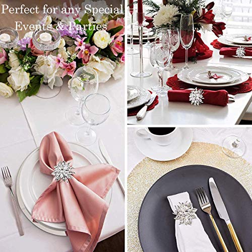 Napkin Rings Silver Set of 6 Lotus Flower Table Napkin Round for Wedding Christmas Luxury Serviette Buckles Holder for Birthday Party Festival Thanksgiving Dinner Dining Kitchen Decor with Gift Box