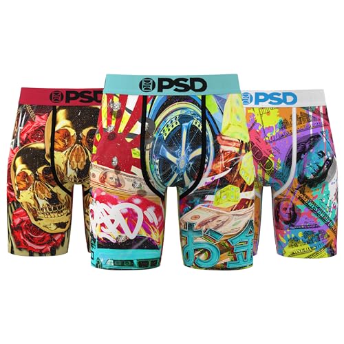 PSD Men's Gambling Print Boxer Briefs - 7 Inch Inseam Breathable and Supportive Men's Underwear with Moisture-Wicking Fabric