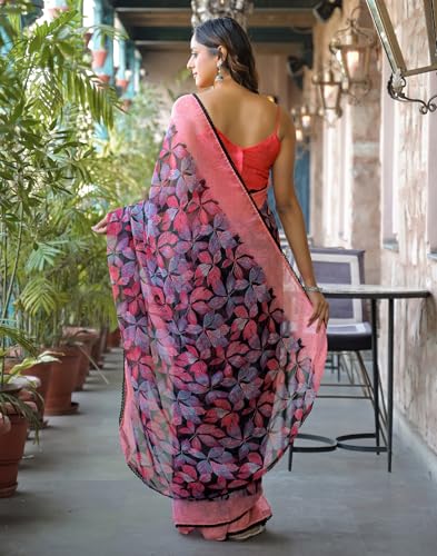 Image of SIRIL Women's Chiffon Printed Saree with Unstitched Blouse Piece