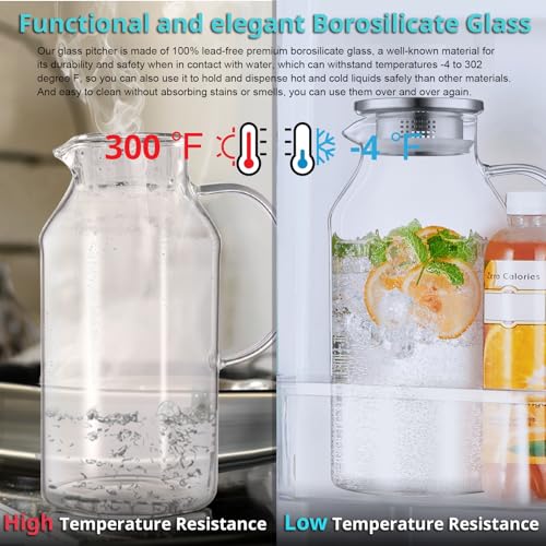 image for Bivvclaz 3 Liter 101 oz Glass Pitcher with Lid and Handle, Glass Water