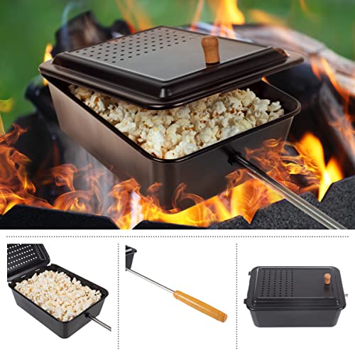 Campfire Popcorn Popper – Old Fashioned Popcorn Maker with Nonstick Finish and Extended Handle – Camping Gear and Campfire Cooking Equipment by Great Northern Popcorn (Black)