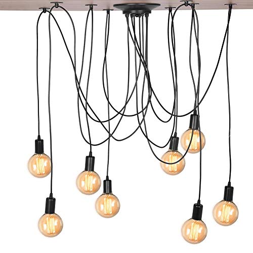 Ejoyous E27 Lampe Araignée en Métal et Plastique, Vintage Araignée Pendentif Lampe avec 8 Têtes, Multi-Lumière Lustre Eclairage de Plafond pour Chambre Café Bar, Câble de 2 m, Noir
